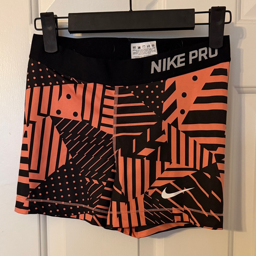 Nike Pro Black and Orange Graphic Shorts
